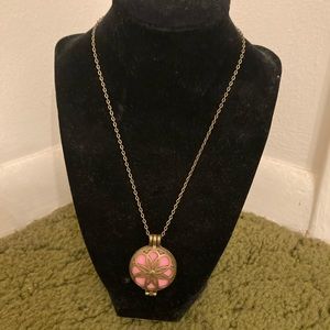 New pink and bronze essential oils diffuser necklace 18  inch chain